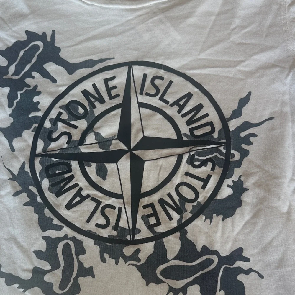 Stone Island Kids White Tee with Black Graphic - Picture 3 of 4